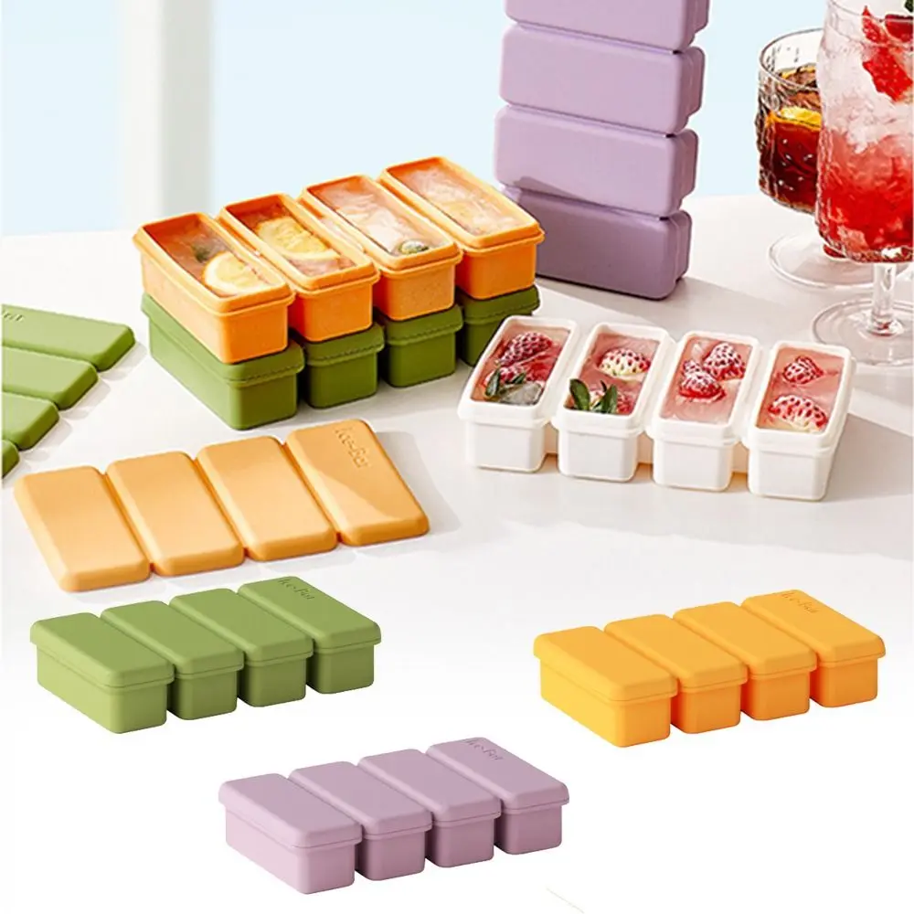

New 4 Cubes Silicone Freezer Tray DIY with Lid Food Freezing Mold Handmade Ice Cream Popsicle Mould Home