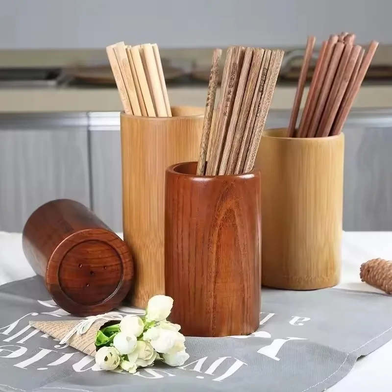 

Natural Bamboo Chopstick Holder with Drainage | Wooden Utensil Storage Rack for Chopsticks, Spoons & Forks Restaurant Supplies