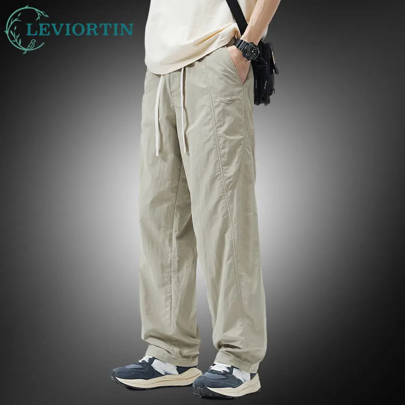 

Мужские легкие брюки-карго с парашютом, летние свободные брюки с охлаждающей эластичной резинкой на талии, уличные спортивные брюки на шнурке, мужские