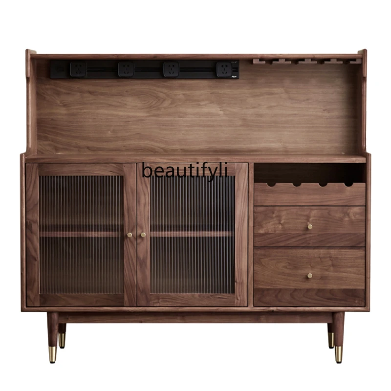 

Simple Retro Guest Restaurant Storage Locker Black Walnut Solid Wood Dining Side Wine Cabinet Log Tea Cabinet furniture