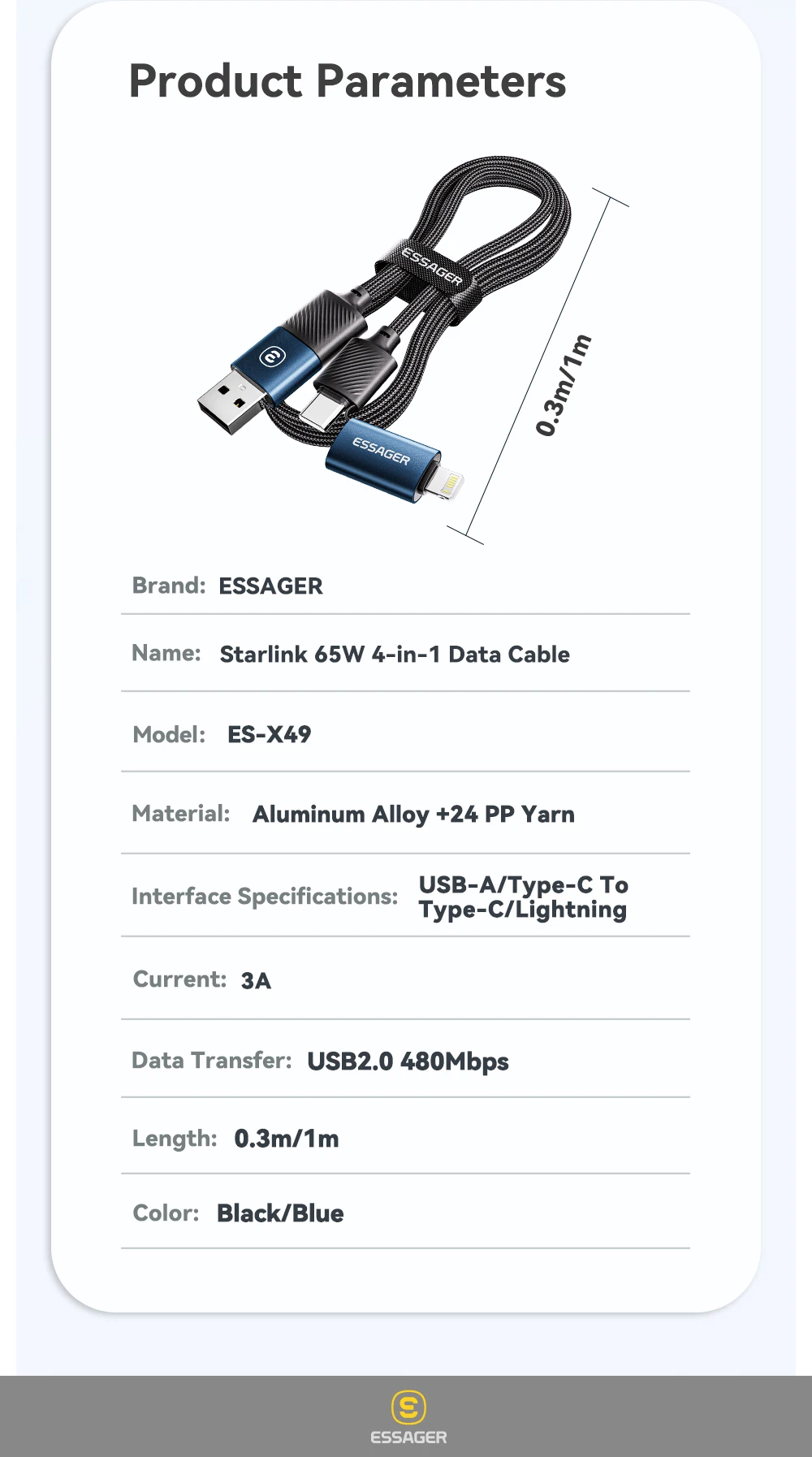 Essager 4 in 1 65W USB C To Type C Lightning Fast Charging Cable For IPhone 15 14 13 Pro Max Xiaomi Huawei Multi Charger Cable