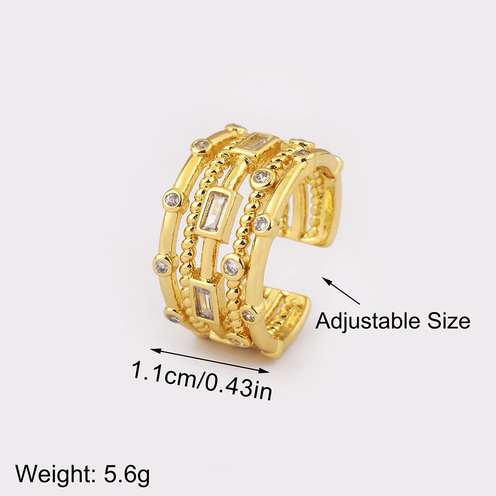 Nidin New Trendy Shine Zircon Multilayer Open Rings Adjustable For Women Men Engagement Wedding Party Finger Jewelry Accessories