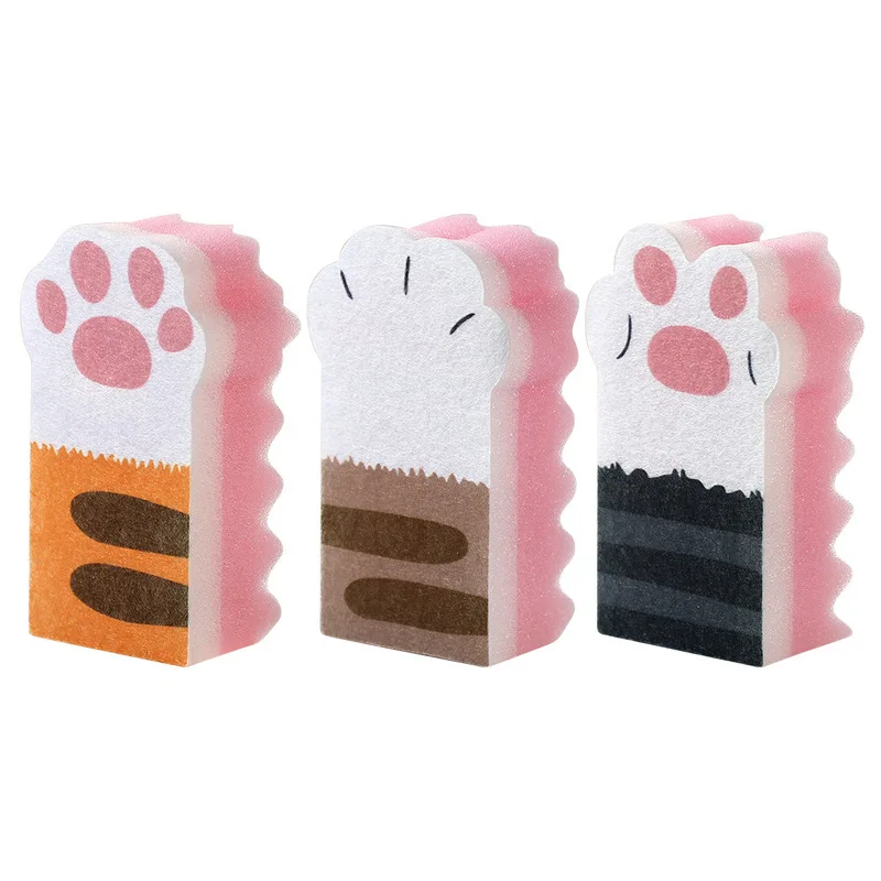 3 Pcs Washing Dishes Sponge Brush Cleaning Pans Cute Cat Paw  Magic Wipe Cleaning Dish Towel Cloth Kitchen Household Supplies