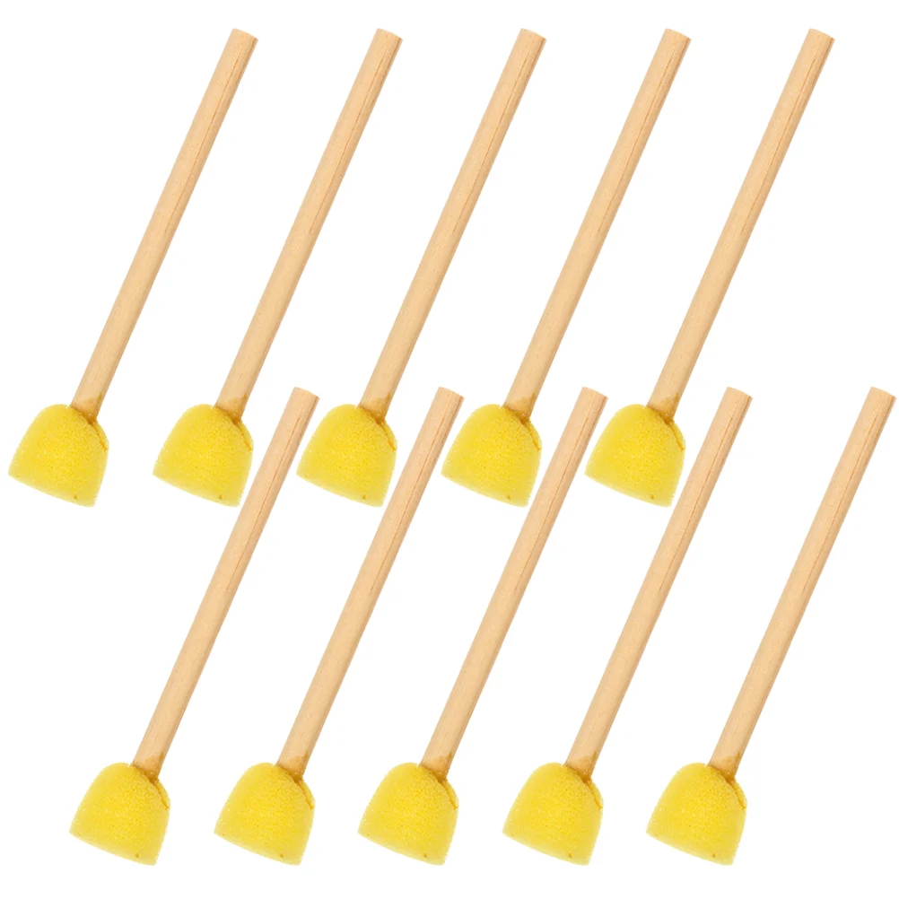 10 Pcs Sponge Brush with Wooden Handle Foam Painting for Model Drawing Tool Sponges Yellow Pen