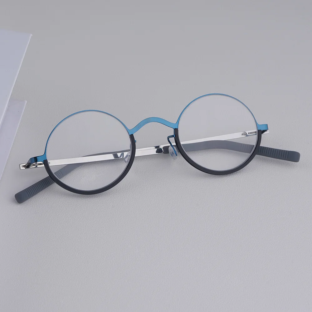 Vintage Round High Quality Design Eyeglasses Frame Men Half Rubber Ring Titanium Glasses Frame Women Spectacle Screwless Eyewear