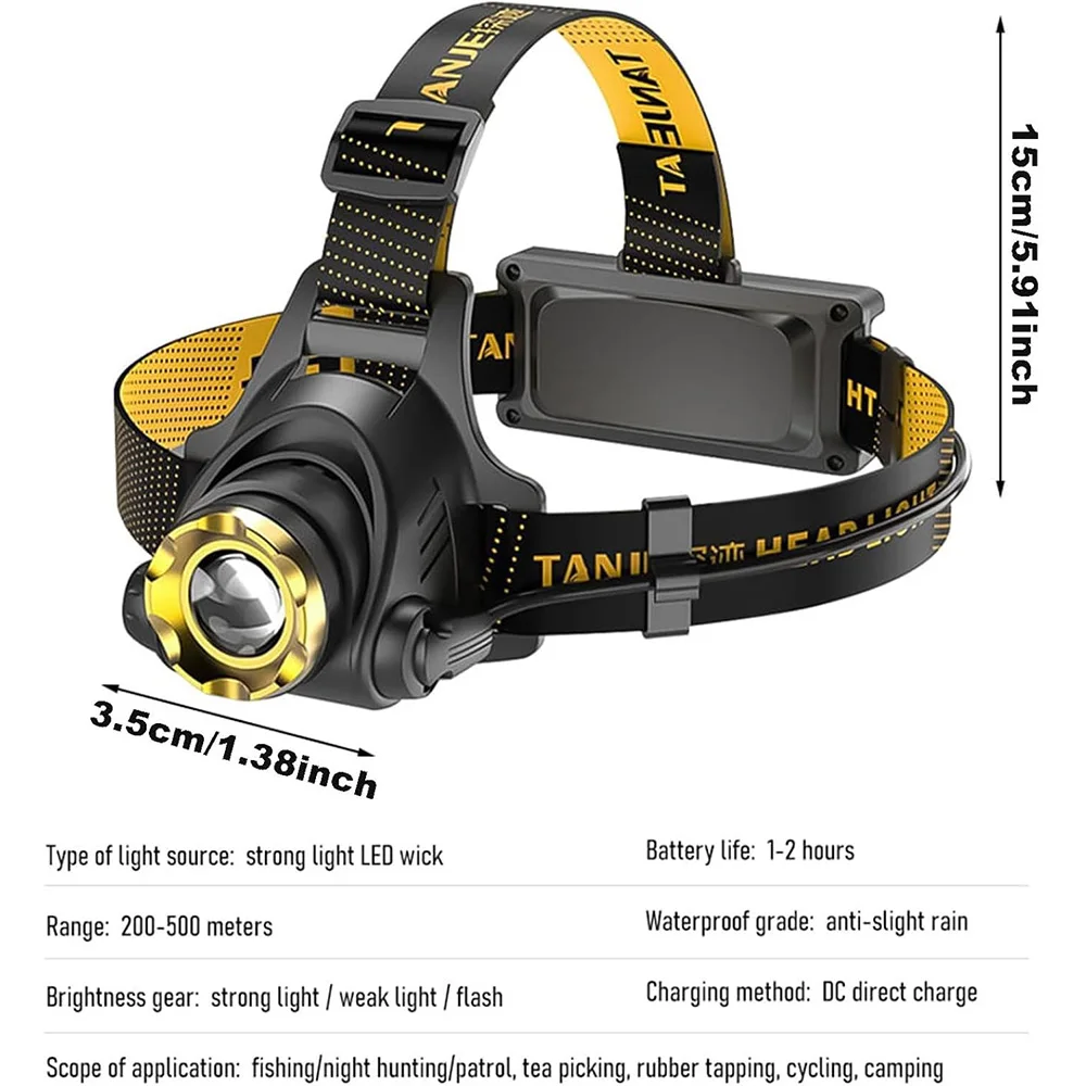 Hot LED Headlamp with 2 USB Cable Flashlight Camping, Cycling Search Light Rechargeable Headlight 90° Adjustable Head Strap Lamp