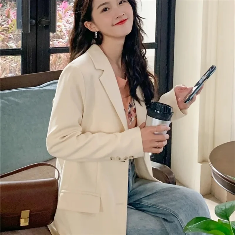 2025年春秋レディースファッションスーツジャケット 上級女性用長袖トップス アウター 韓国風 ファム 新作 無地ブレザーコート