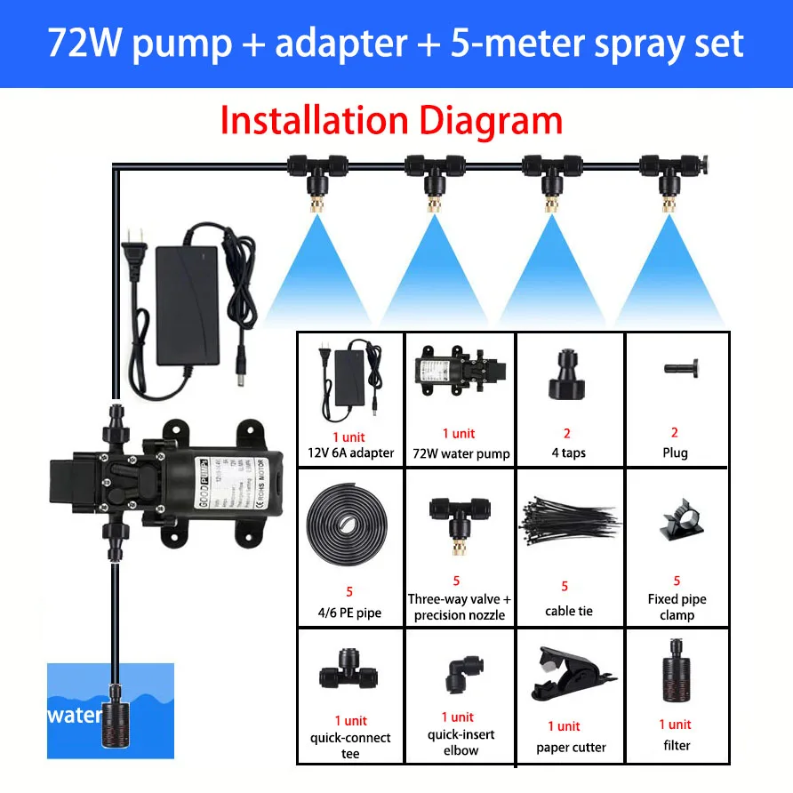 72W Powerful Misting System Automatic Timer Watering Kit Fine Mist Atomizing Sprayer Garden Cooling Irrigation Humidifier Tool