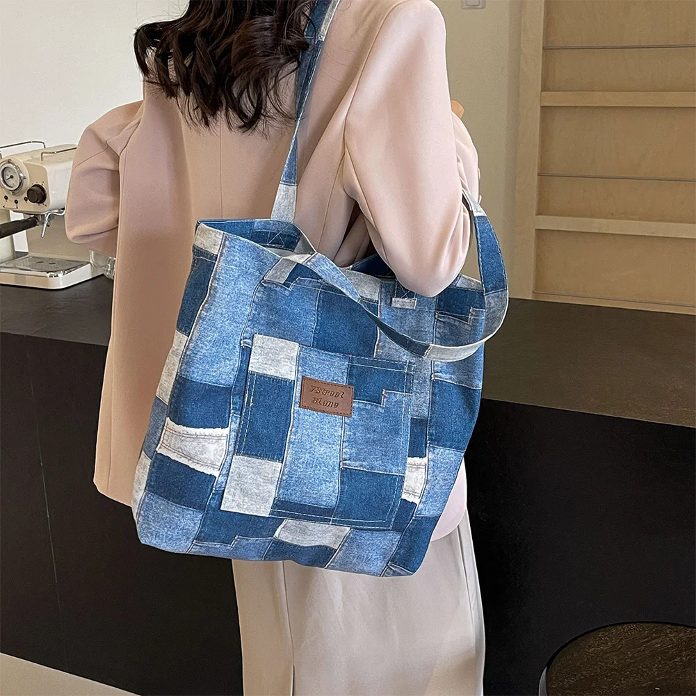 

Women Denim Shoulder Bag with Interior Pocket Handbag Casual Large Purse for Work Shopping Travel