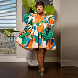 Customized Spring Autumn African Women Printing Polyester Half Sleeve Mini Dress African Clothes 4XL-L Dashiki African Dresses f