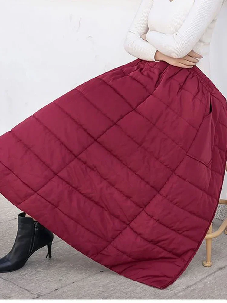 Warm Winter Down Cotton All-in-one Skirt Korean Thicken Snow Wear A-line Faldas Casual Baggy Thick  Quilted New Jupes Z587