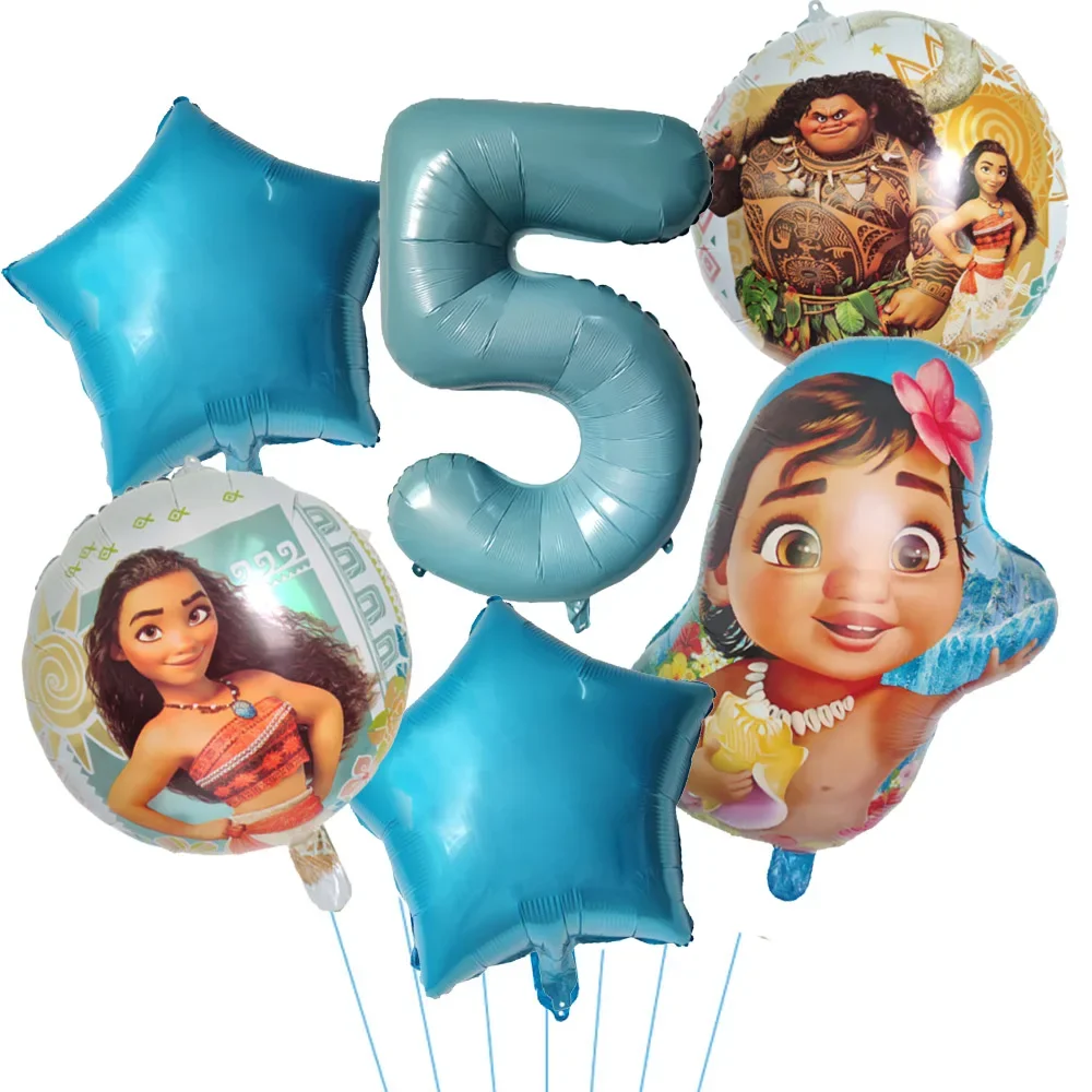 6 قطعة بالونات ديزني موانا فويل للفتيات زينة حفلات أعياد الميلاد عدد أزرق استحمام الطفل ألعاب أطفال Globos الأميرة فتاة هدية
