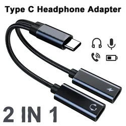 New 2 IN 1 USB C Type C Splitter to Dual Type USB C Headphone Jack Audio Adapter Charging For Samsung iPhone 15 16 iPad Huawei