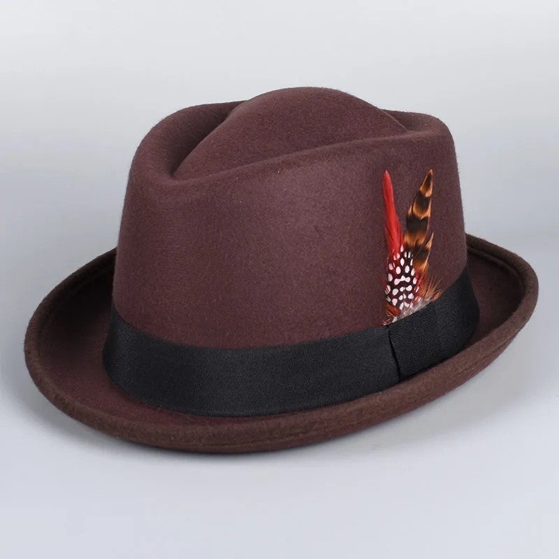 Classic Fedora Men Women 2026 Causal Black Pork Pie Hat Feather Vintage Gentleman Trilby Jazz Cap Church Party Women\'s Felt Hats
