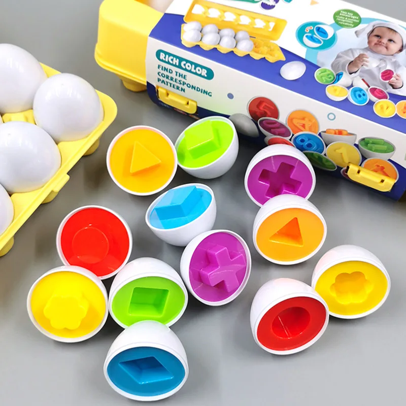 Montessori-Smart Eggs 3D Puzzle Toys for Children, Aprendizagem, Educacional, Matemática Toy, Cor, Forma, Reconhecer, Jogo, Easter Egg, Kids, 6pcs