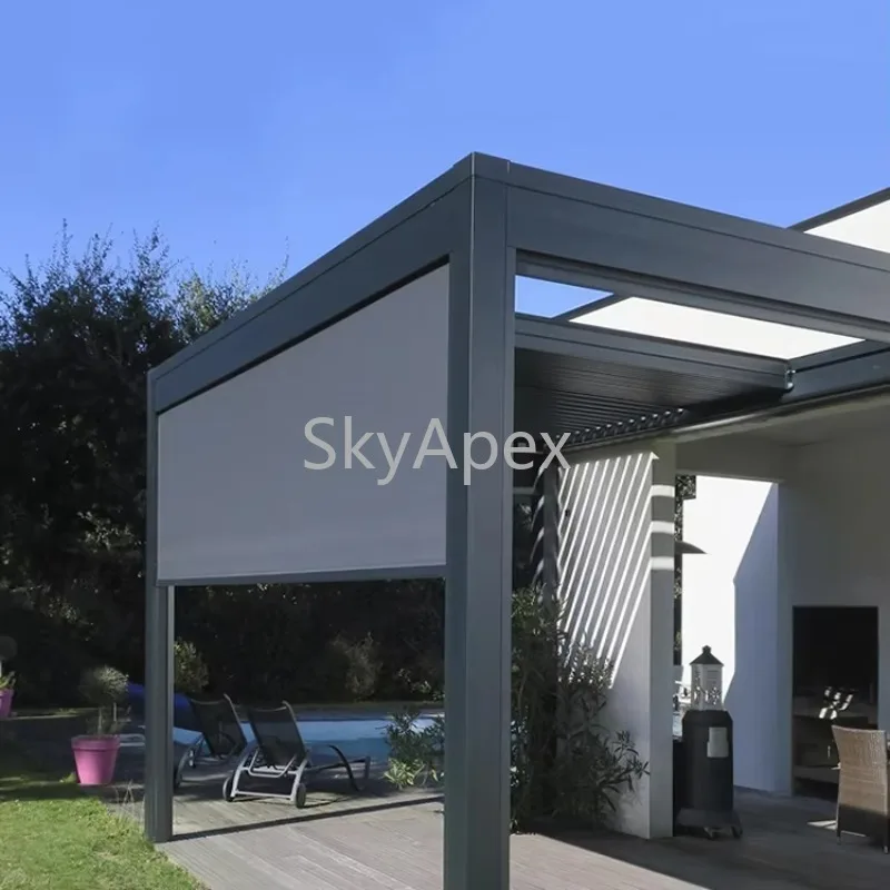 الحديثة التعتيم في الهواء الطلق الستائر الدوارة الذكية يندبروف التحكم عن بعد مقاوم للماء المضادة للأشعة فوق البنفسجية قوي للفناء حديقة ديكور المنزل #6