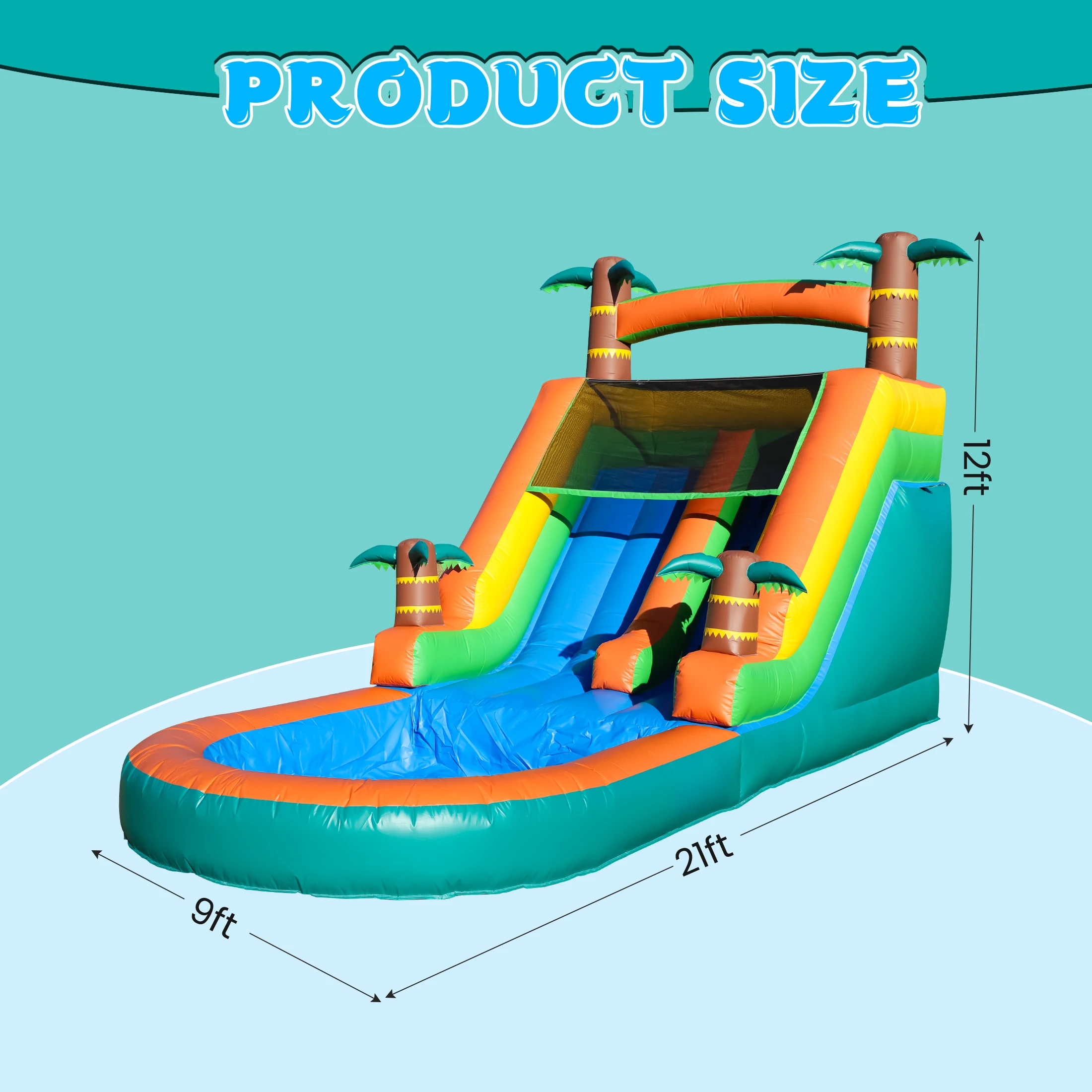 21FT Kommerzielles aufblasbares Hüpfhaus Tropische Wasserrutsche Pool 750W Gebläse Kinderspielplatz, Kinderspielzeug