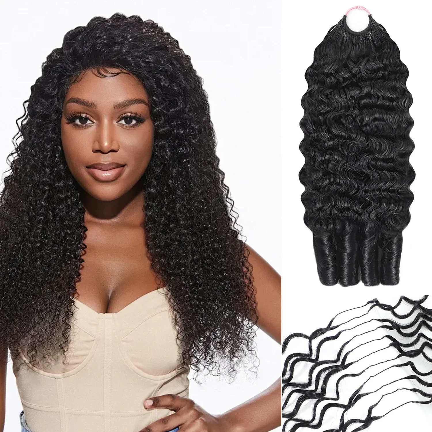 Seraphicwig Burmese Hair Feather Crochet Human Hair Extensions Miracle Knots Pre-Separated Crochet Braid Hair Extensions Human Hair Natural Color 16 18 20 22inch Can Choose 50g/piece