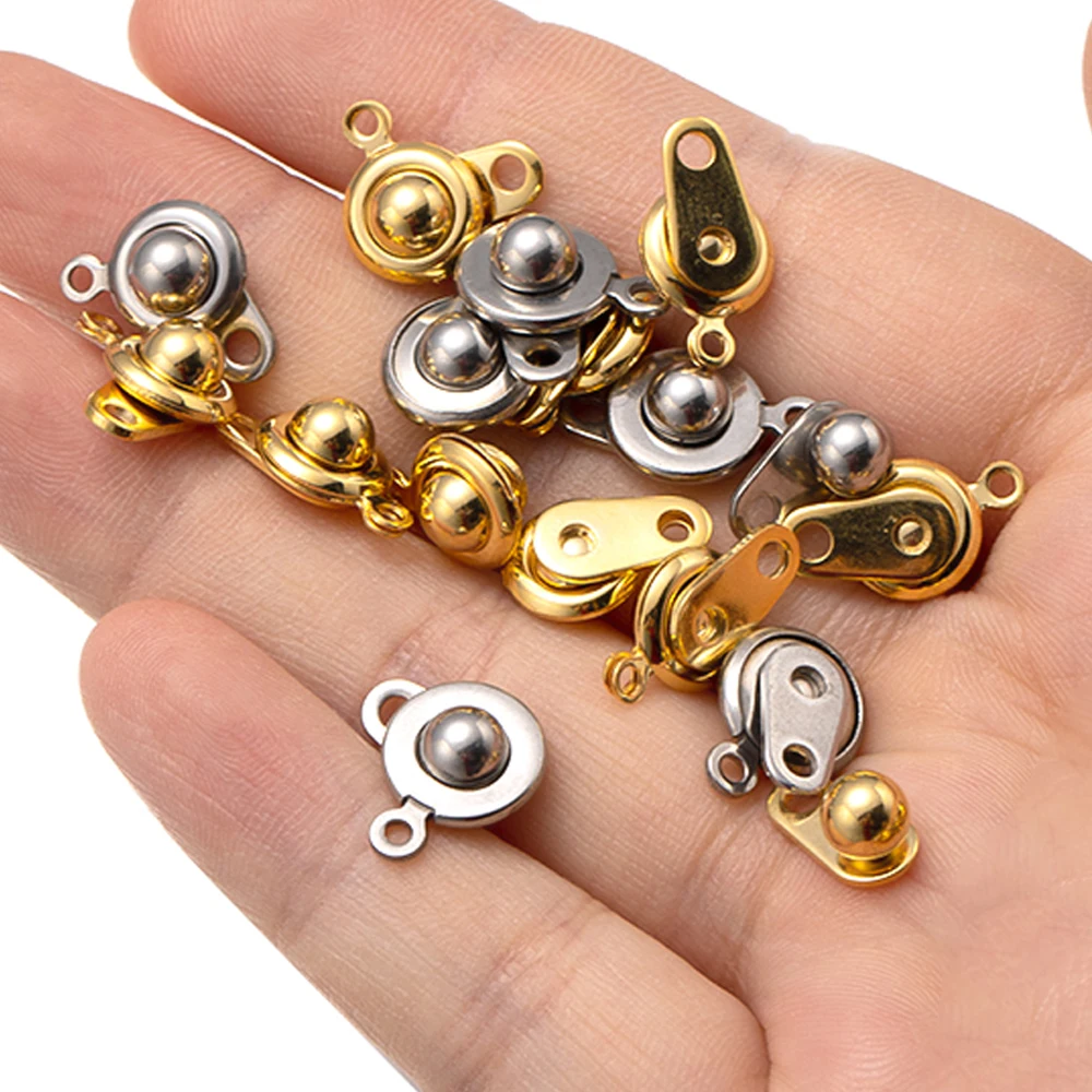 10 Sets 304 Stainless Steel Snap Button Clasps Ball & Socket Snap Clasps Fastener Clasp for Necklace Bracelet DIY Craft