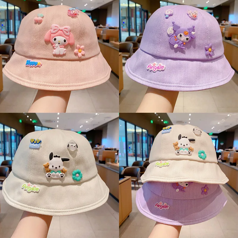 

2Pcs Kuromi Summer Female Child Fisherman's Hat Sanrios My Melody Anime Kawaii Cartoon Versatile Sun Protection Breathable