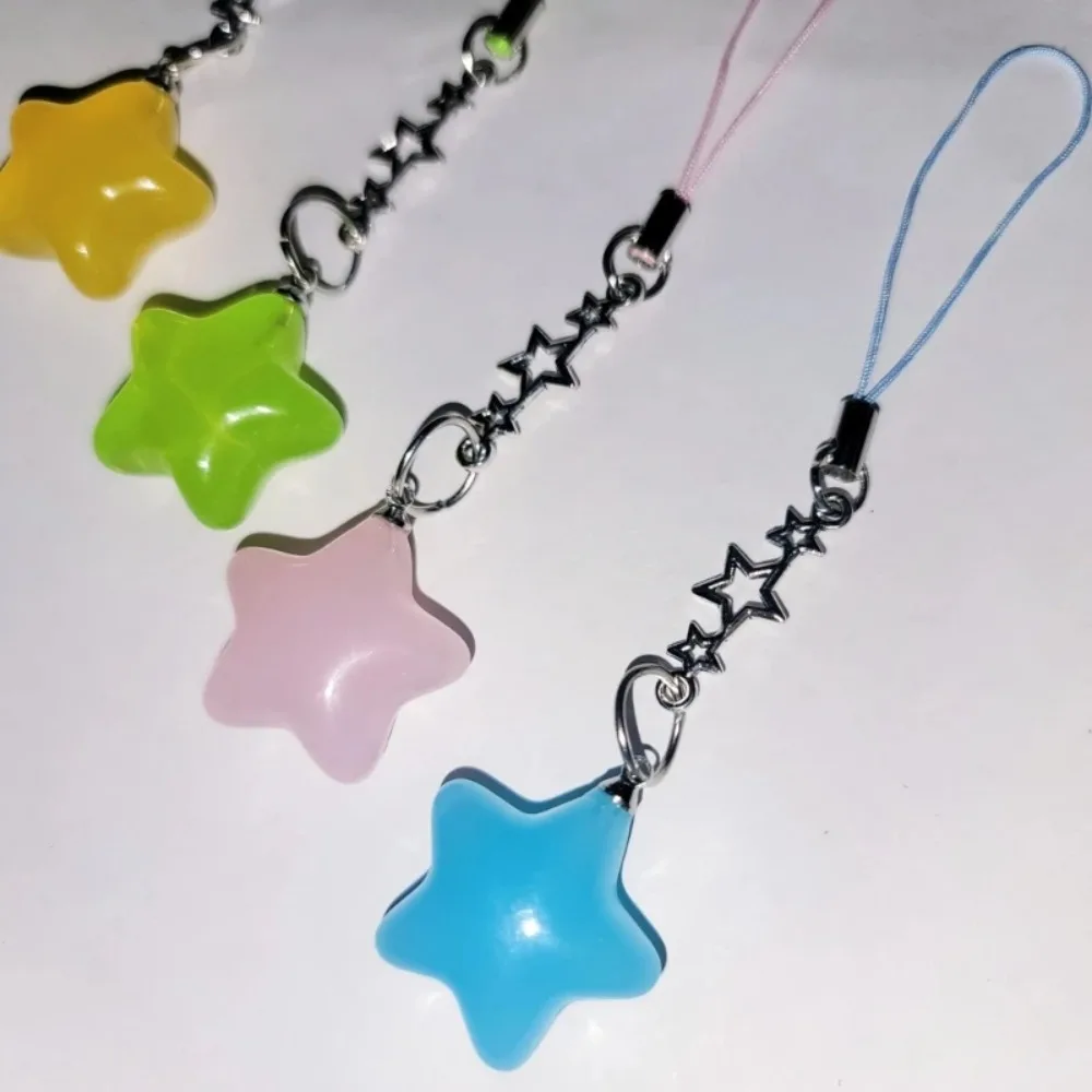 Five-Pointed Star Phone Chain Crystal Beads Tassel Y2K Mini Key Chain Pentagram Cartoon 3D Hanging Ornament