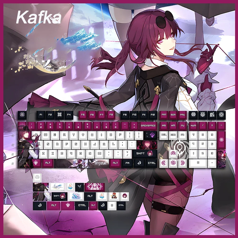 128 Tastenkappen für Genshin Impact und Honkai Impact 3, Cherry Anime Hu Tao Elysia PBT Cosplay Tastenkappen für MX-Schalter-Tastaturen – Detail 24