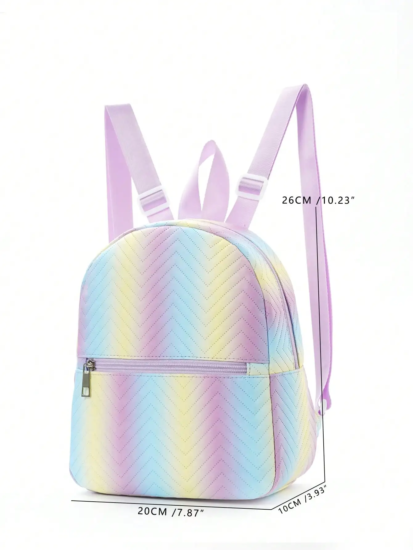 Girls Ombre Classic Backpack Chevron Detail Adjustable Strap with Zipper PU Medium