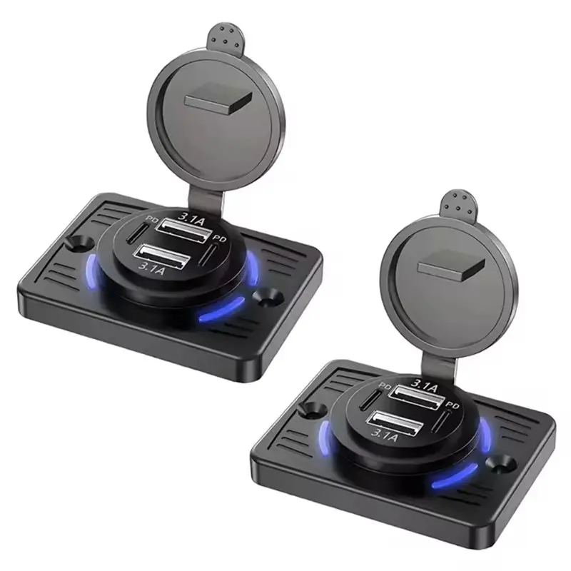 Wall Mount USB Outlet 4 Port 12V 2Pcs With Dual USB C PD& Dual USB A QC Fast Charging For Vehicles Truck Boat Marine-Boom