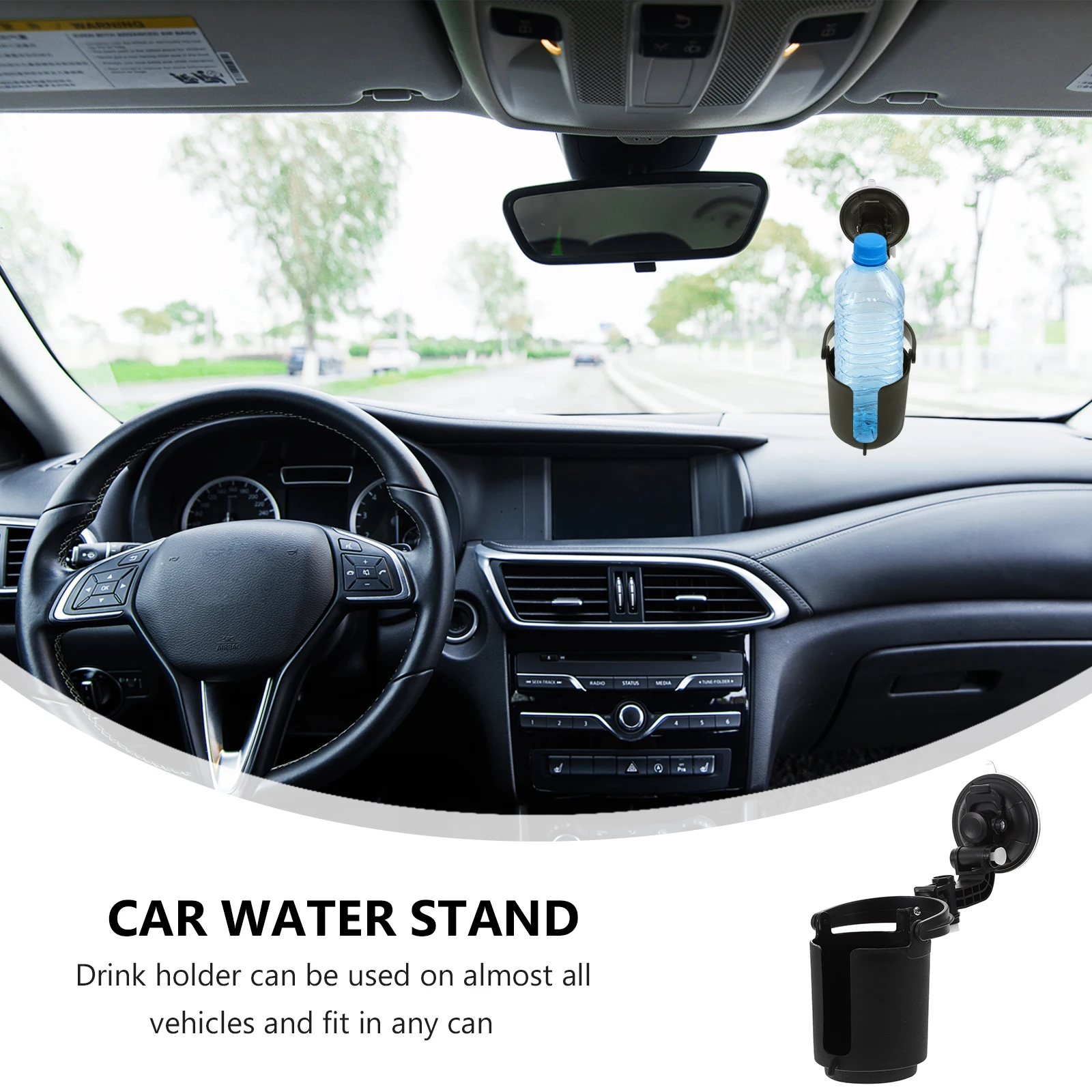 

Universal Car Cup Holder Water Bottle Stand Suction Mount Spill-Proof Easy Install Fits Windshield All Vehicles Black