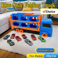Large Folding Transporter Racing Toys Folding Racing Track Kid Storage With 8 Alloy Vehicle Gift For Boys Girls Birthday Playset