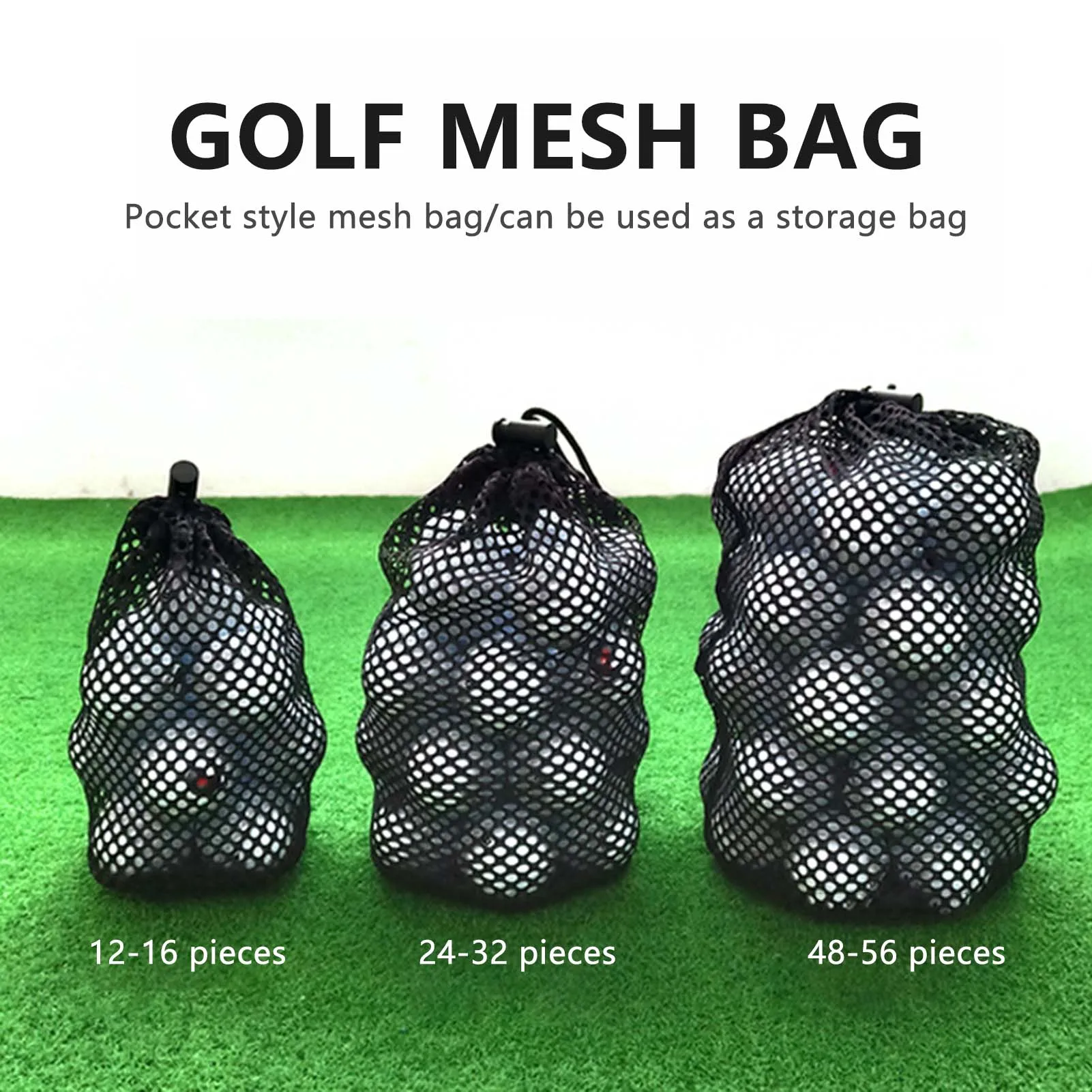 Black Golf Ball Pouch Bag with Durable Nylon Material Sports Mesh Net Bag Suitable for Outdoor Gyms Travel