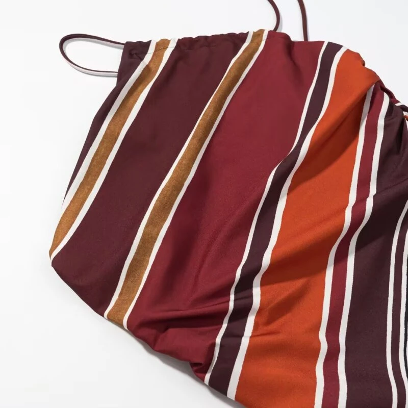 Sukienka damska w paski z asymetrycznym kołnierzykiem, elegancka, codzienna, bez rękawów, streetwearowa, modna, szykowna sukienka dla kobiet.