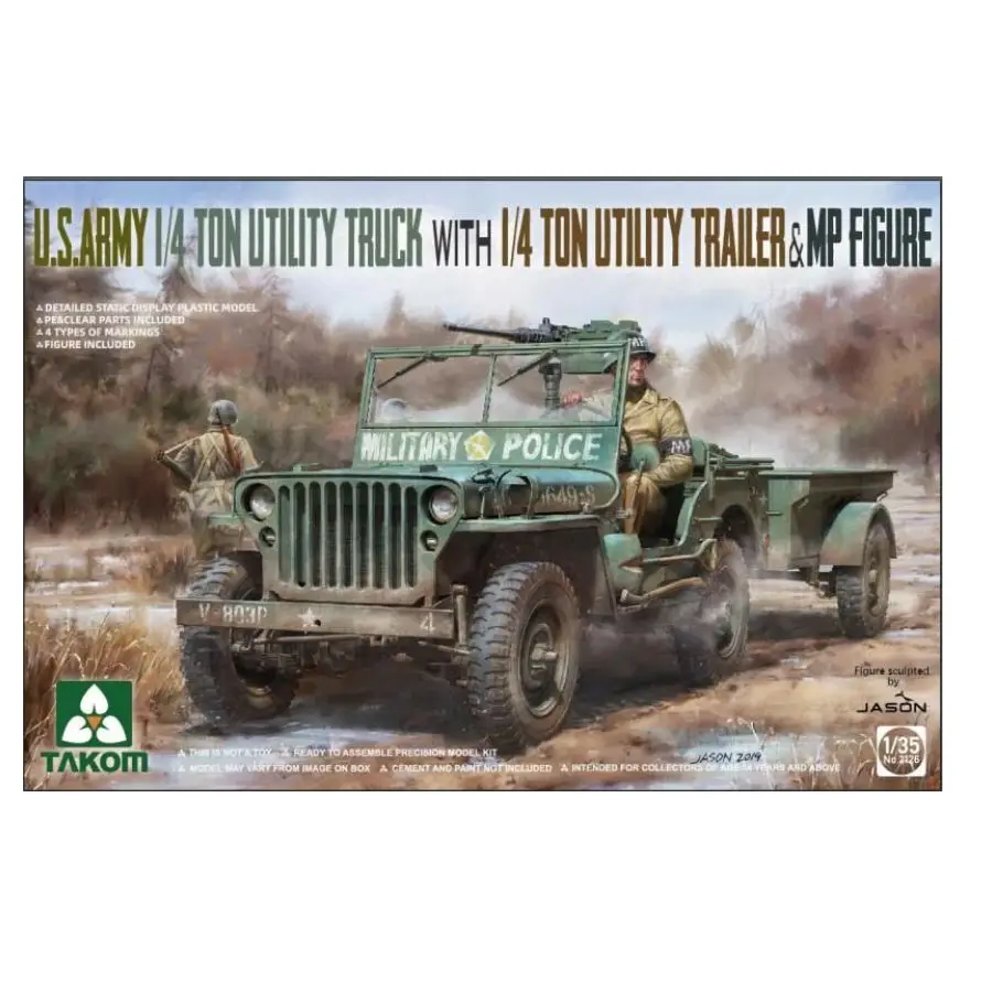 Military Takom 2126 1:35 Scale U.S.ARMY 1/4 TON UTILITY TRUCK WITH 1/4 TON UTILITY TRAILE Model Kit