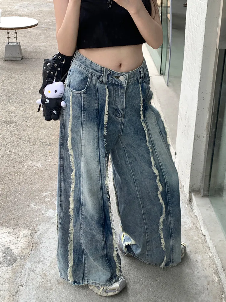 2000S Kleidung Y2K Streetwear Gewaschen Blau Baggy Gestapelt Jeans Hosen Für Frauen Breite Bein Gerade Lose Dame Hosen Ropa de Mujer – Detail 9