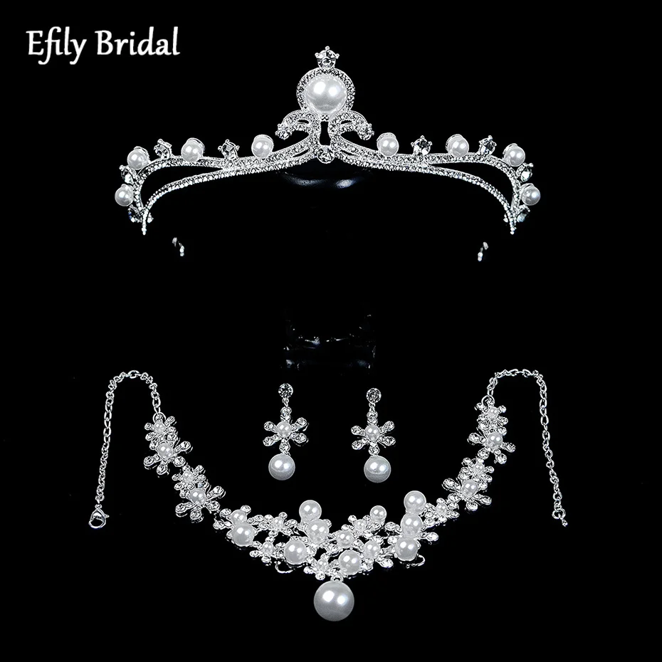 

Efily Rhinestone Pearl Wedding Jewelry Sets for Women Elegant Choker Necklace Earrings Bride Tiara Set Bridal Party Accessories