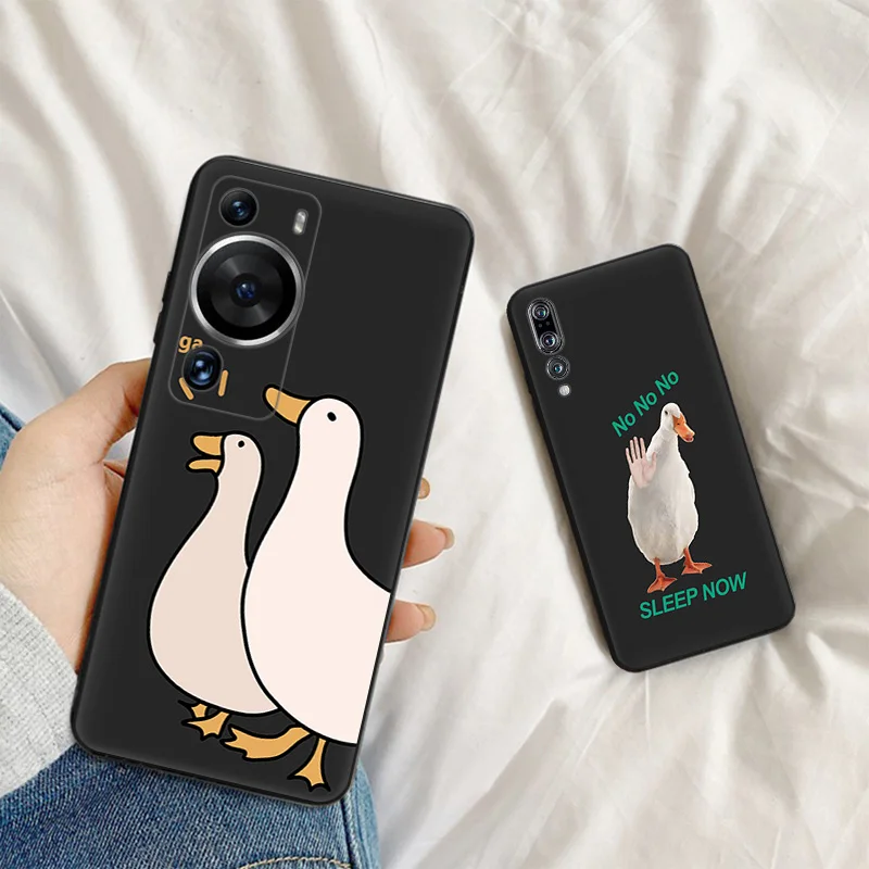 Phone Case For Motorola G200 One Fusion G30 G31 Huawei P20 P30 P40 P-Smart iphone6 Doubt Duck Cute Black Matte Soft Cover