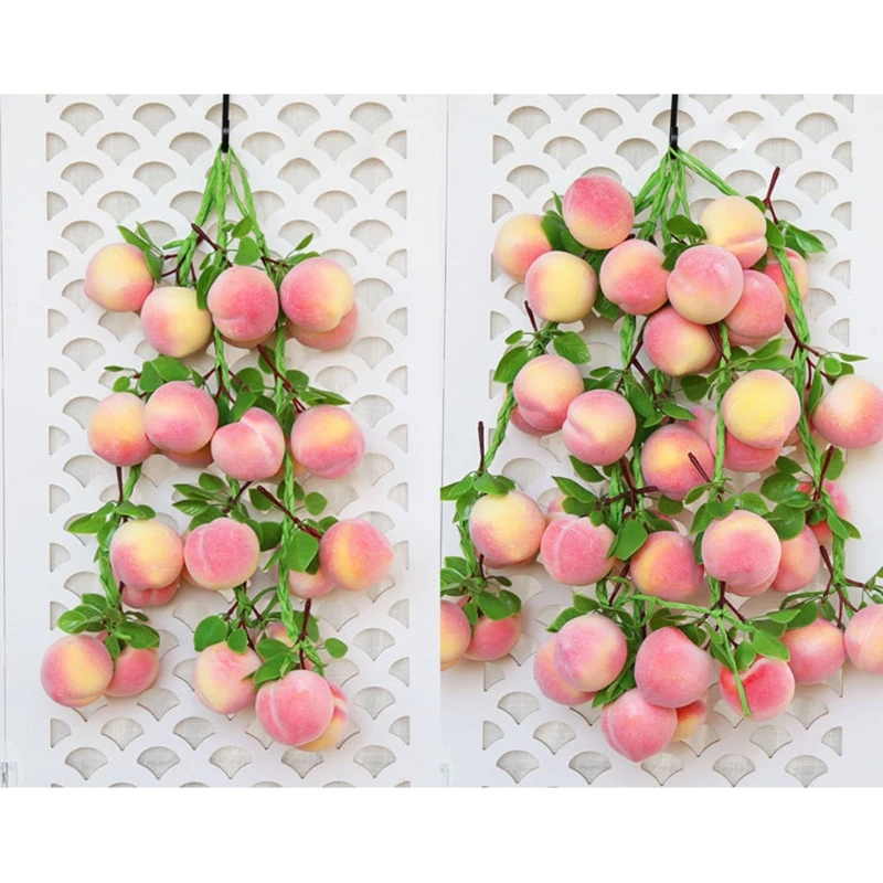 Artificial Peach Branches Simulation Fruit Skewer Fake Fruit Props for Kitchen Table Party Decoration Anti Fading D08D