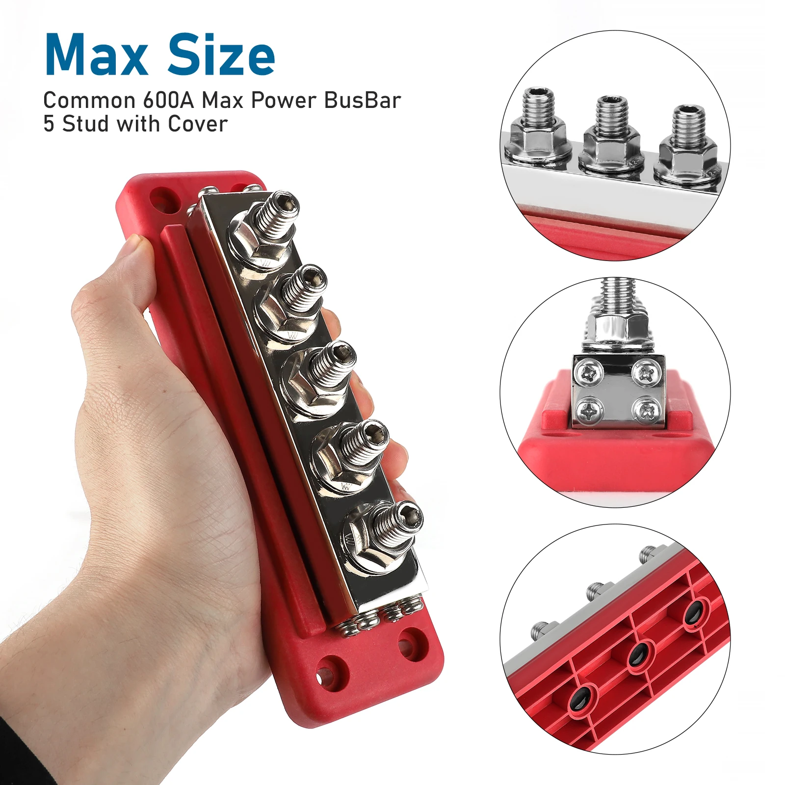 600A 12-48V 버스 바 터미널 배전 블록 M10 스터드 DC 포지티브 네거티브 터미널 블록 보트 자동차 RV 케이블 주최자