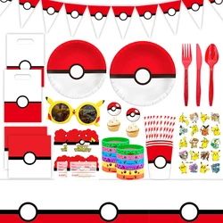 Pokemon Party Supplies Pikachu Party Dla Dzieci Happy Birthday Dekoracje Balony Tło Obrus Baner Zestaw Zastawy Stołowej