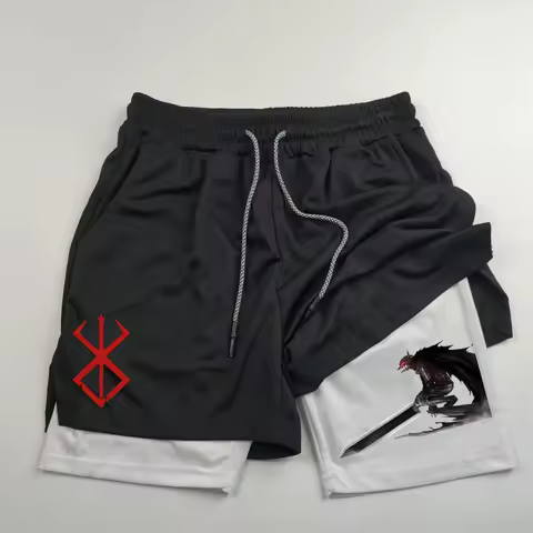 Mens Sports Shorts Anime Berserk Guts Quick Drying Breathable 2 in1 Double Layer Shorts Running Sports Fitness gym Shorts