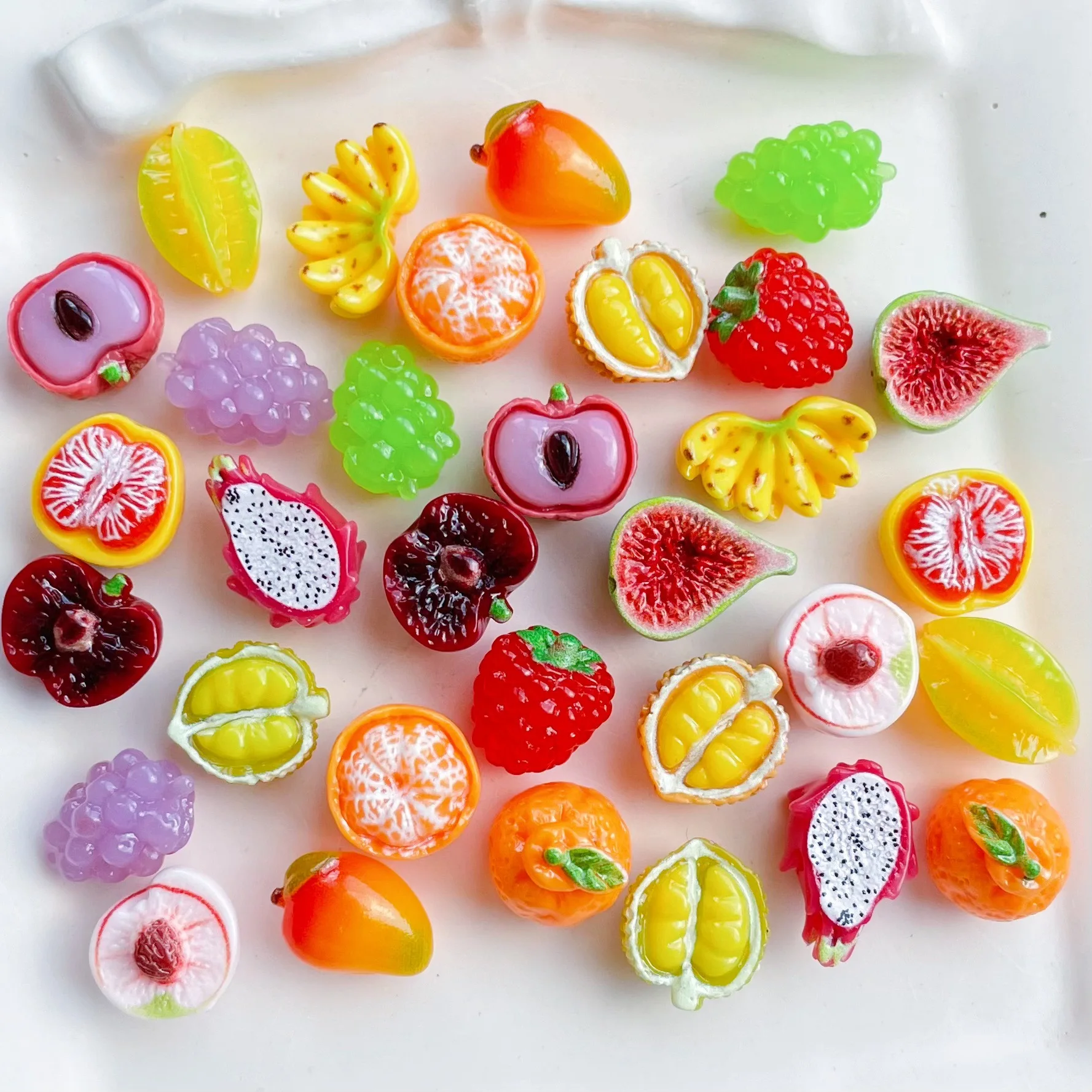 100pcs Simulation Miniature Fruit Resin Flatback Cabochon DIY for Hairpin Keychain Earrings Scrapbook Phone Case Dollhouse Decor
