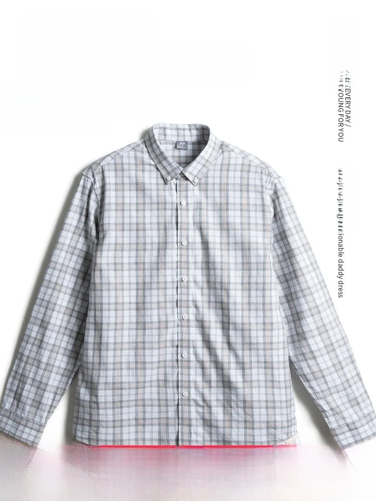 

Loose Long Sve Men's Casual irt for Middle-Aged And ly Plaid Pattern Breathable Comfortable Spring Autumn Wear