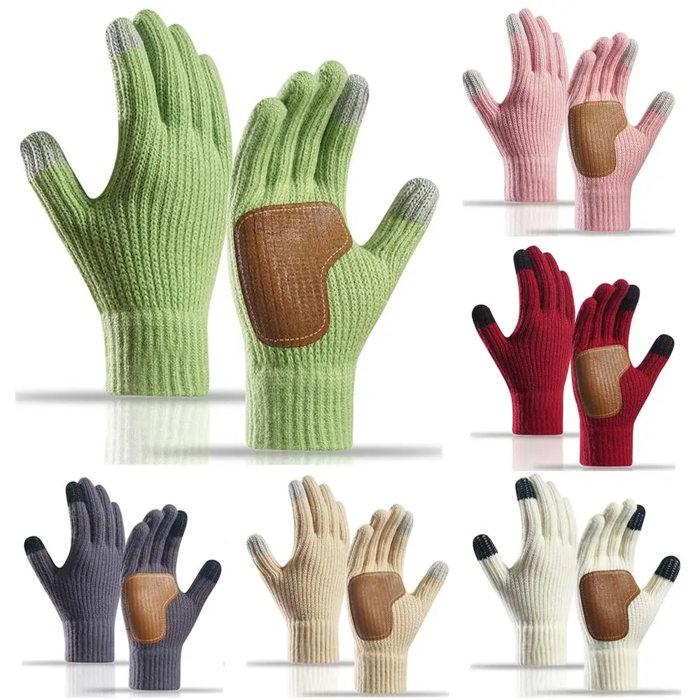 Fashion Knitting Warm Gloves Thicken Elastic Knitted Mittens Touch Screen Solid Color All Finger Gloves for Women Girls