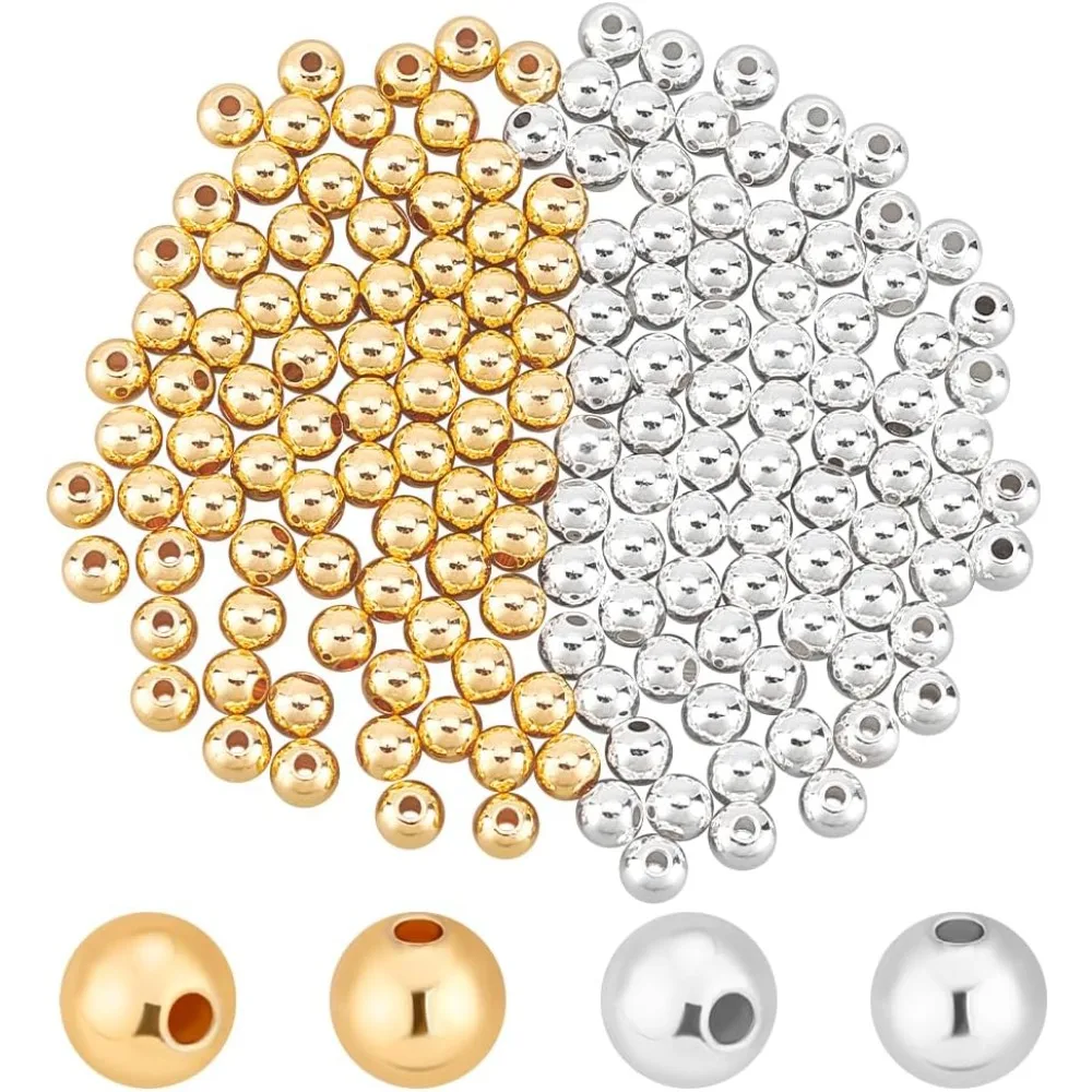 

160PCS 5mm Smooth Round Metal Beads Tiny Spacer Round Beads Long-Lasting Brass Loose Beads for Summer Hawaii