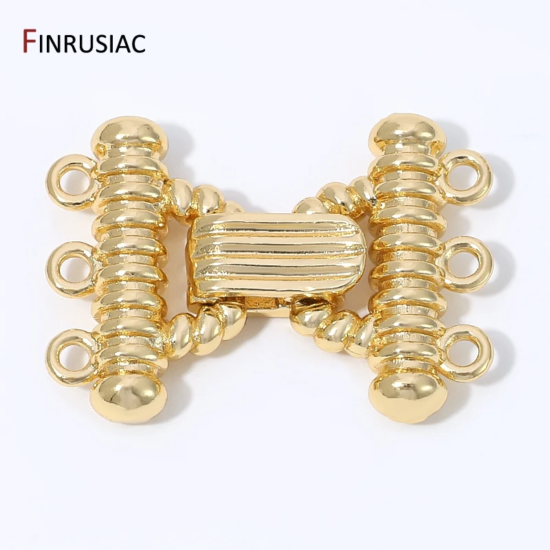 14K Gold Plated Brass 3-Row Corrugated Pearl Clasps,Lock For Jewelry,Texture Closure Connector Clasps,DIY Jewelry Accessories