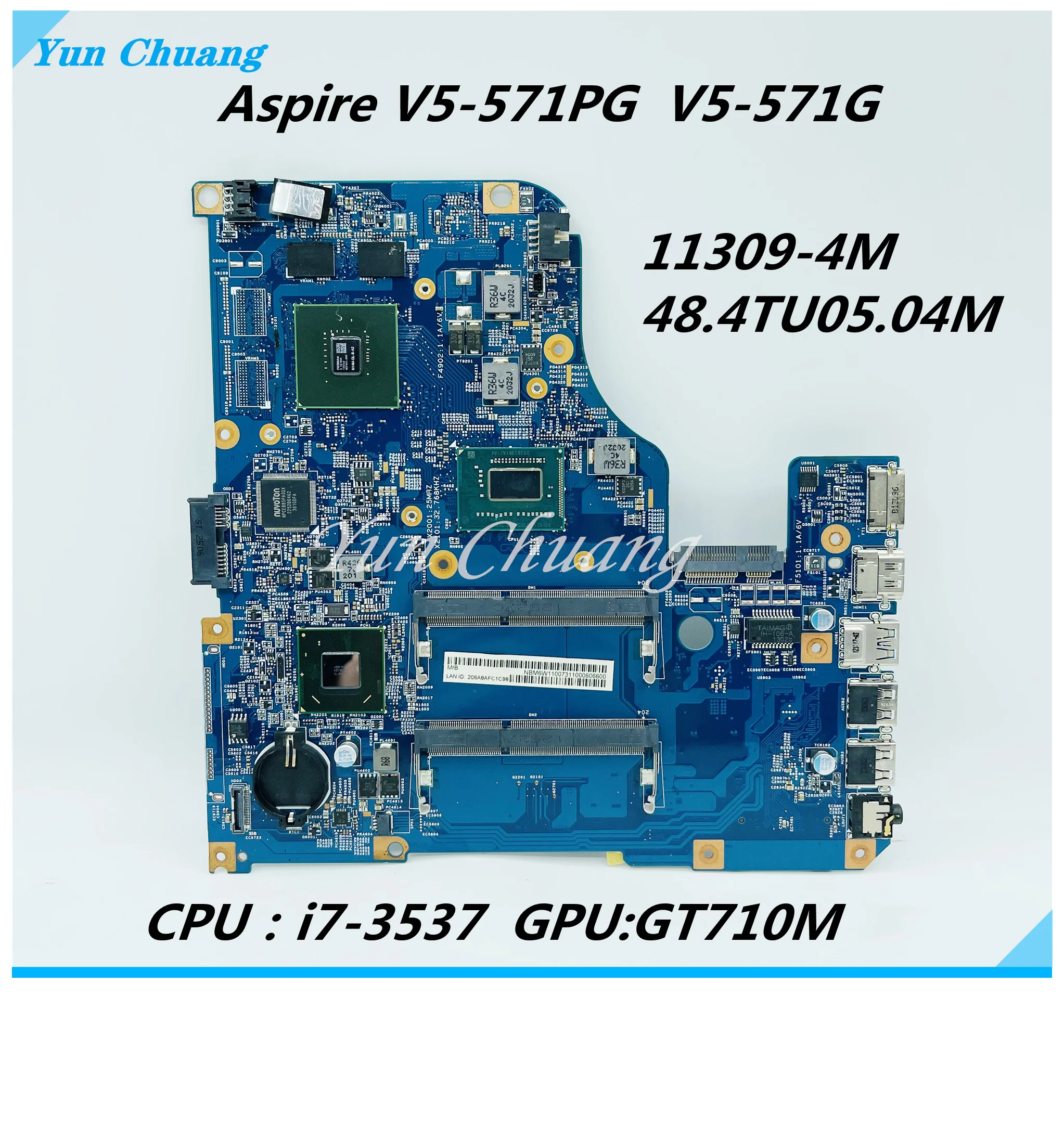 

11309-4M 48.4TU05.04M For Acer Aspire V5-571G V5-571PG V5-431P V5-531P Laptop motherboard NBM6W11006 i7-3537U CPU GT710M GPU