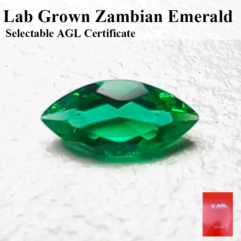 

Lab Grown Zambian Emeralds Marquise Cut Hydrothermal Hand Cutting with Cracks Inclusions Inside Selectable AGL Certifica