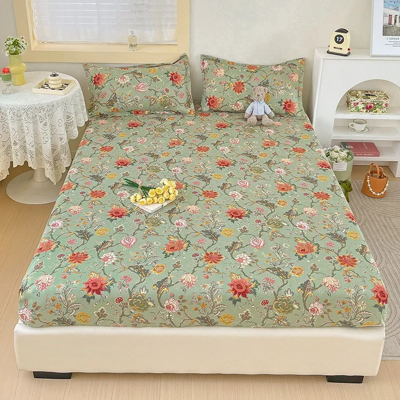 

MissDeer Elastic Bed Sheets Sets Double Bed Flower Pring Fitted Sheet Without Pillowcases Single Queen King Size Bed Cover