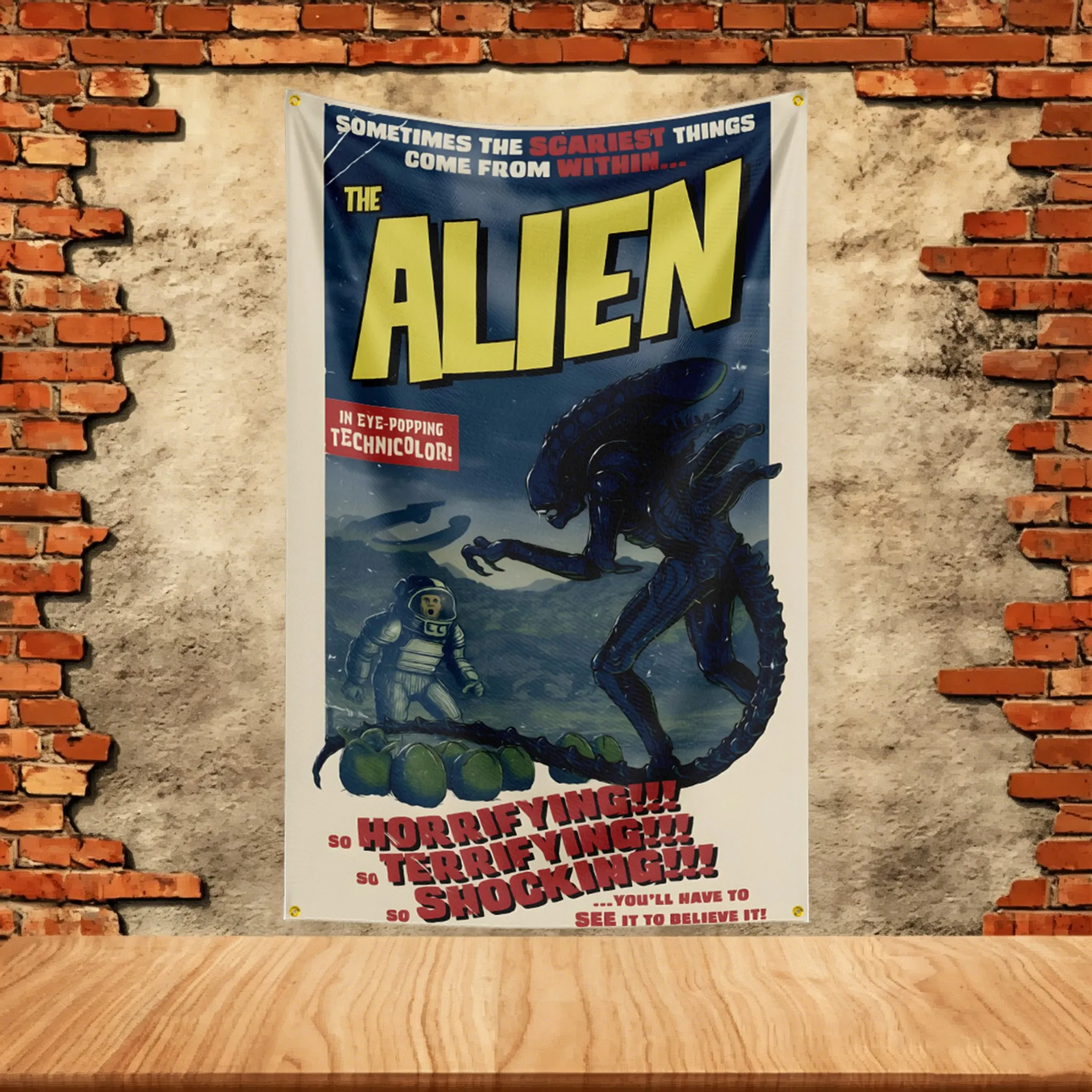 Horror Movies Flag 3x5ft for Alien Fans Banner Custom any Image Halloween Garden Flag Scary Yard Wall Hanging Decor Tapestry