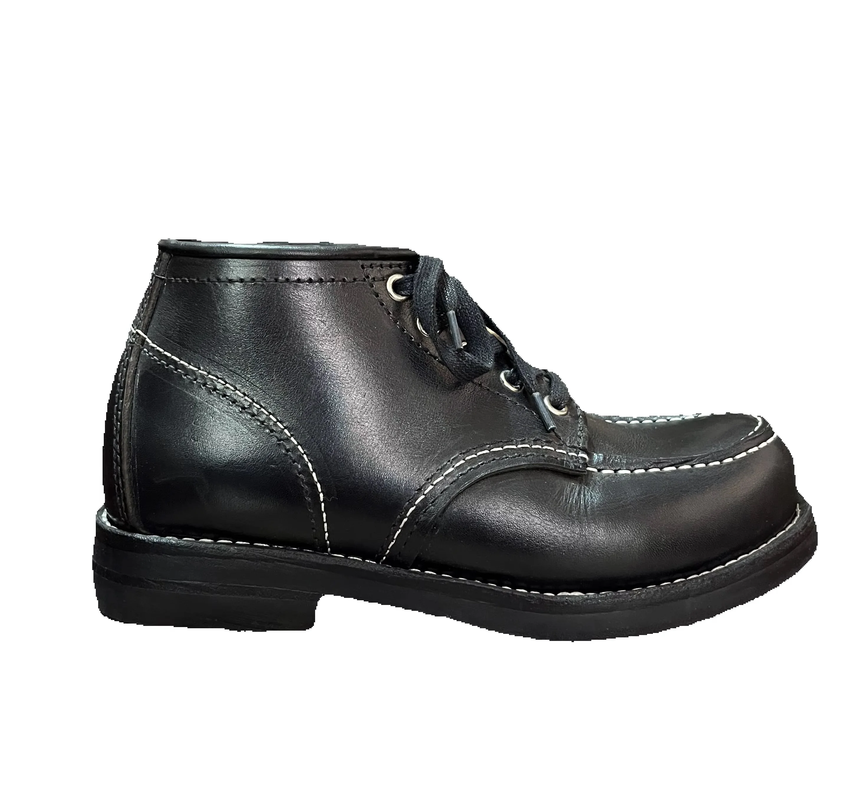 AL500 Men Moc Toe Leather Work Boots Goodyear Welt Thick Studded Rubber Sole Retro Biker Ankle Boots For Outdoor Daily Riding